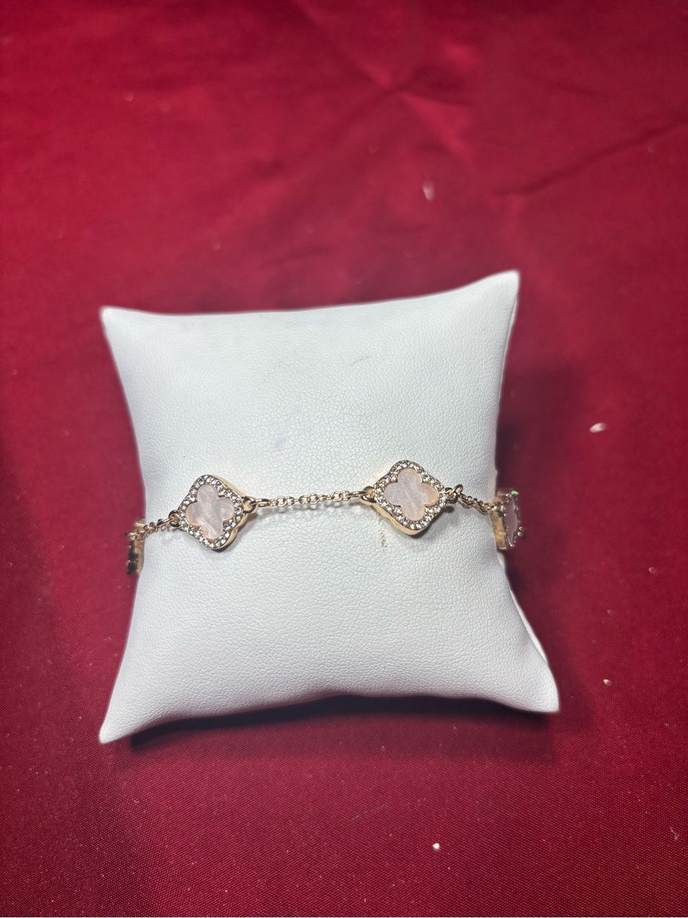 New Gold Delicate Rose Quartz Clover Link Bracelet - Women Jewelry